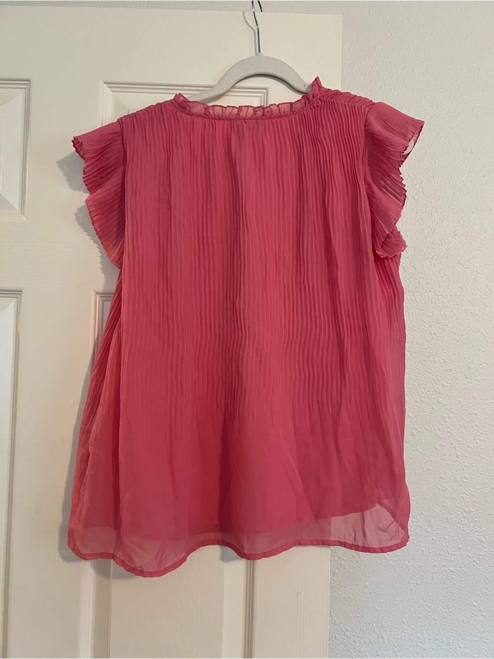 Versona Pink Pleated Flutter-Sleeve Tie-Neck Blouse - Picture 2 of 3